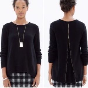Madewell Black Zip Back Crew Sweater Sz S